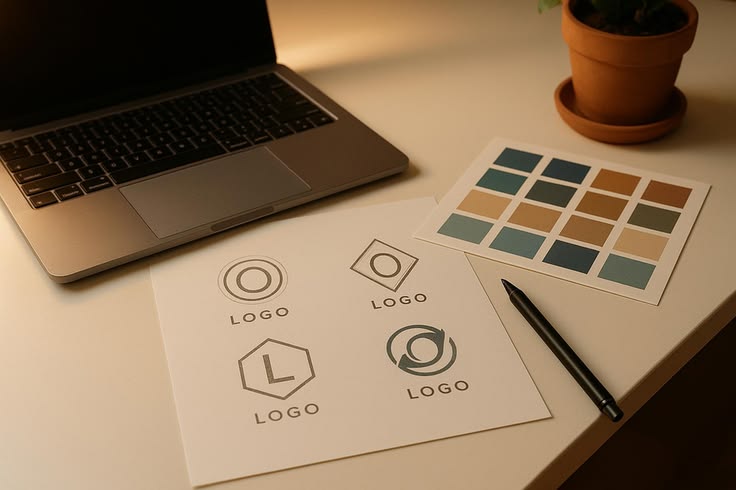 Logo sketches and brand colour studies