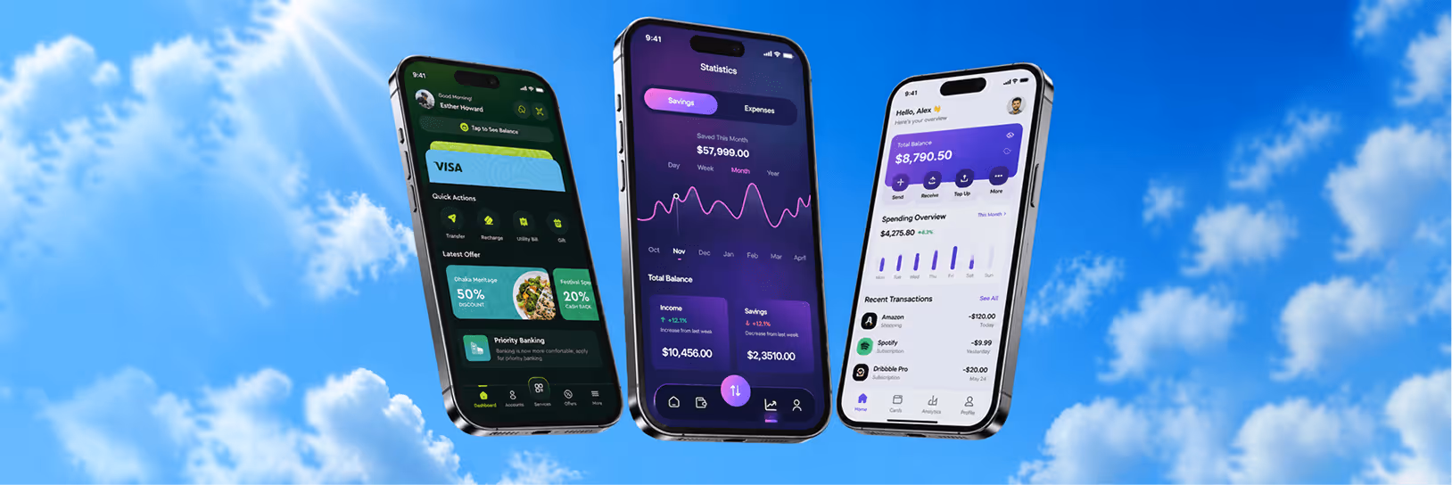 Mobile app screens on phones
