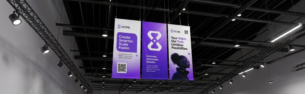 Hanging brand banners in a studio
